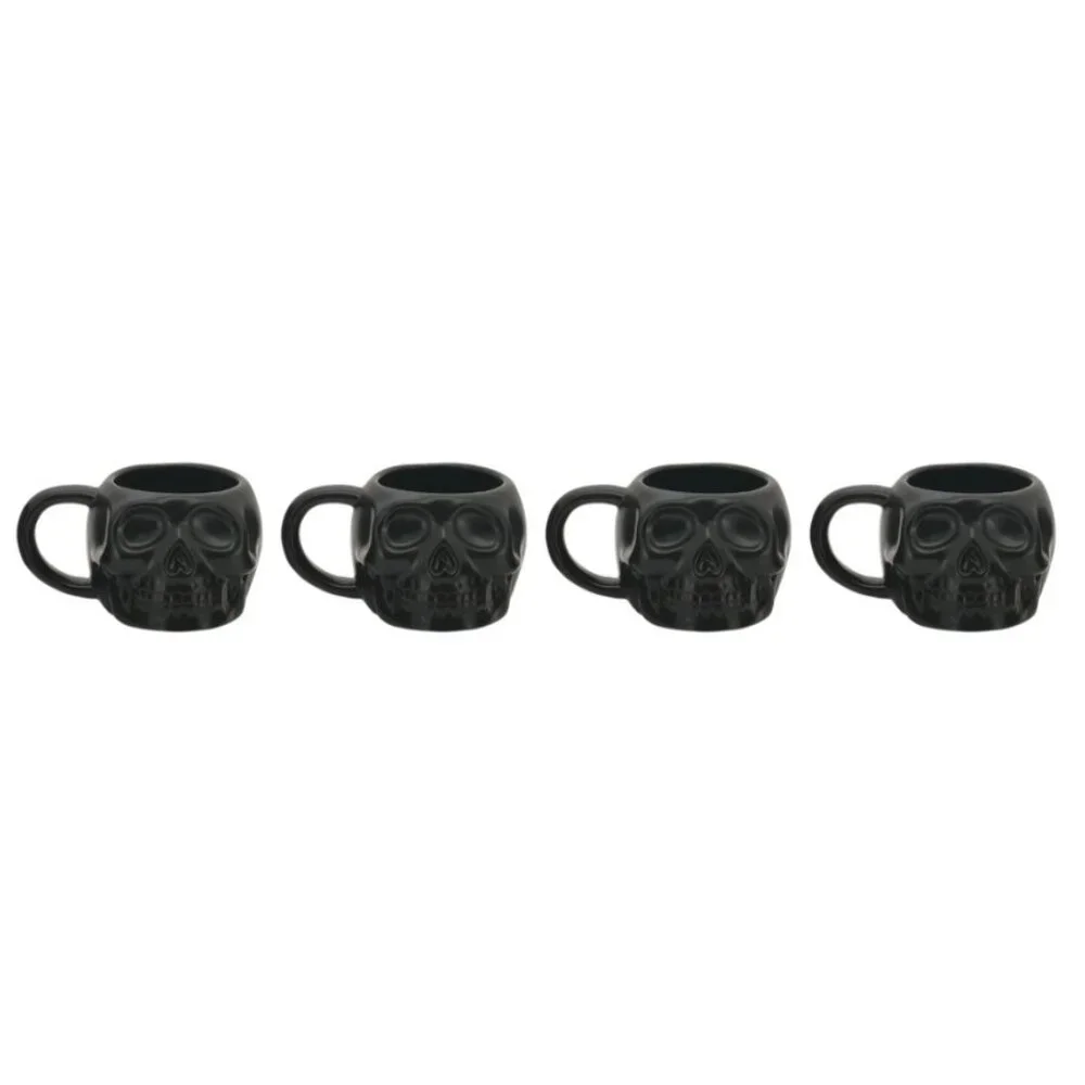 NEW Skull Mug Set of 4 Stackable Mugs Dia De Los Muertos Skulls Halloween Stonew